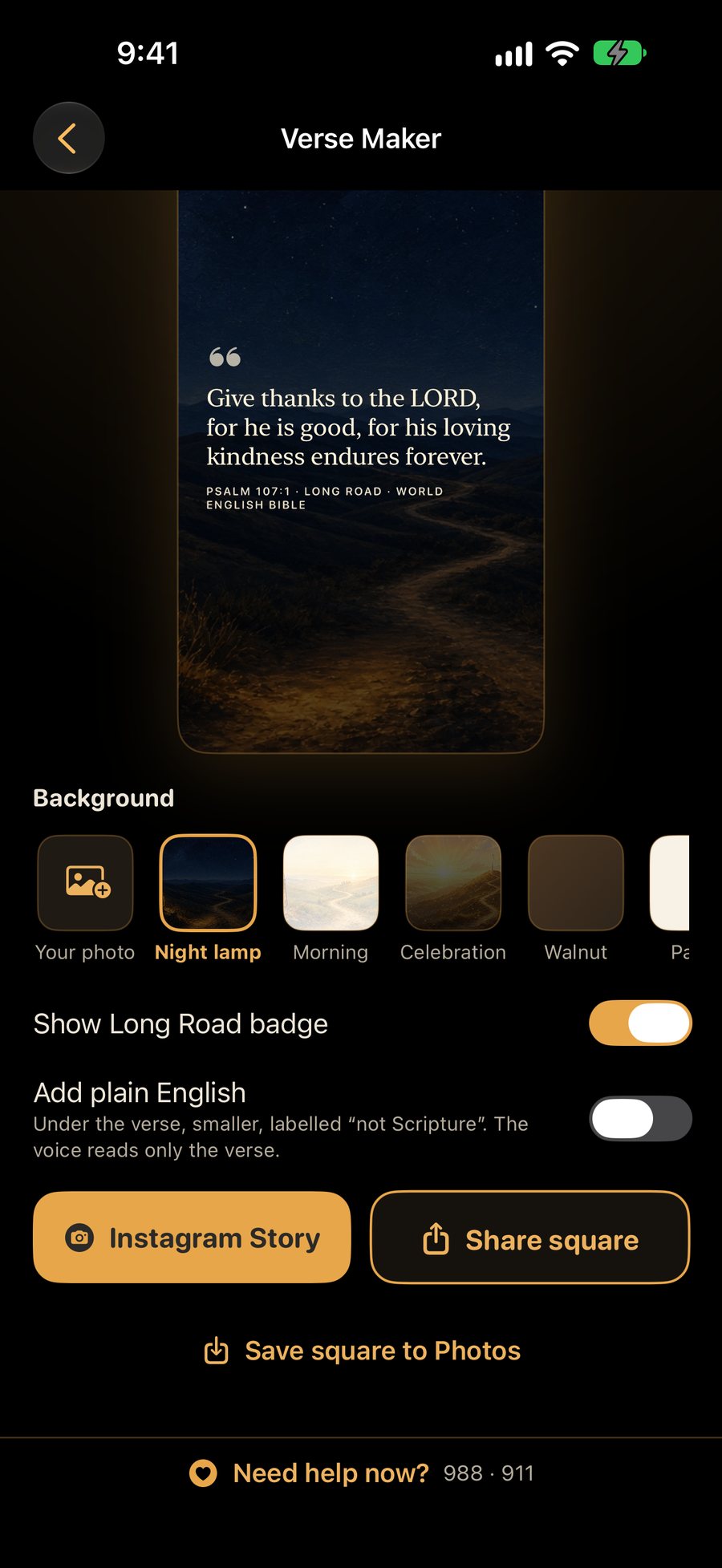 Finished verse card in Verse Maker